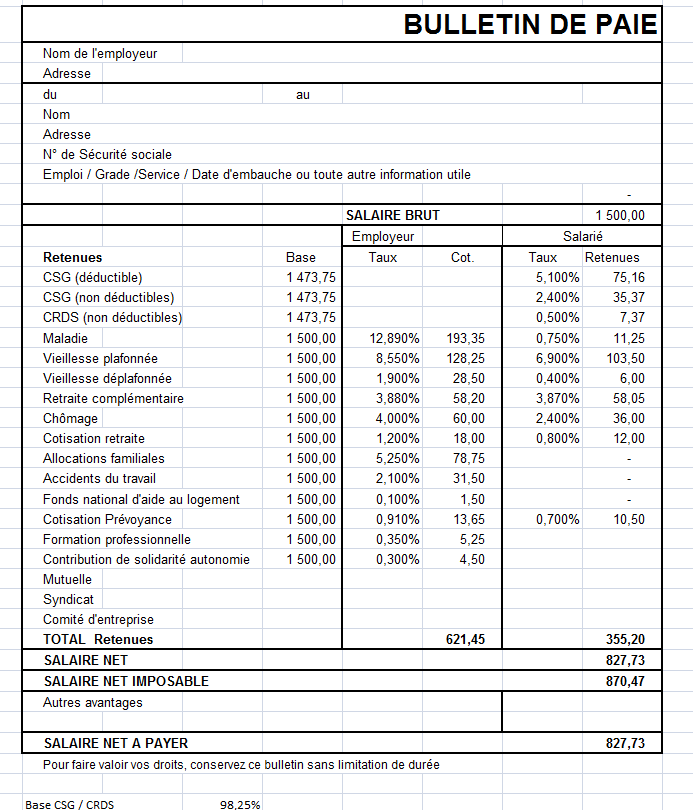 exemple bulletin de salaire 2018 excel