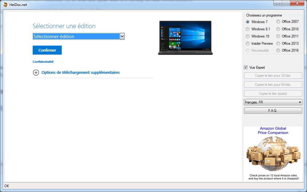 Télécharger l'ISO de Windows 7, 8 ou 10 (32 ou 64 bits) chez Microsoft