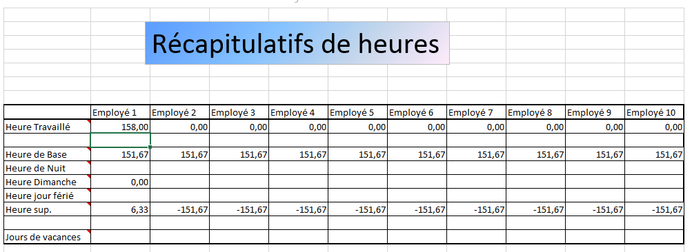 Tableau Excel gratuit : calcul des heures de travail