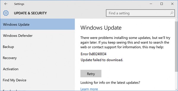 0x80240034 : Windows Update - Mise à jour bloquée